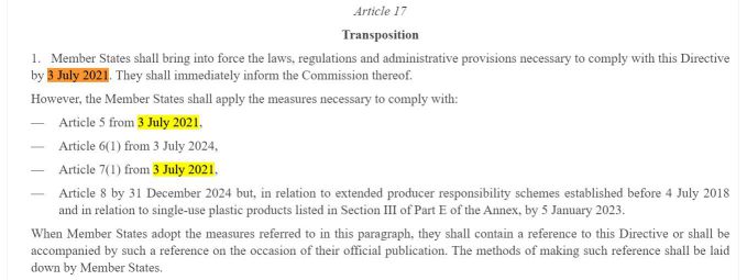 EU 2019/904 plastic ban regulation transposition